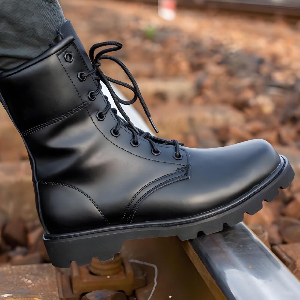 Mid Cut Black Steel Toe Boots