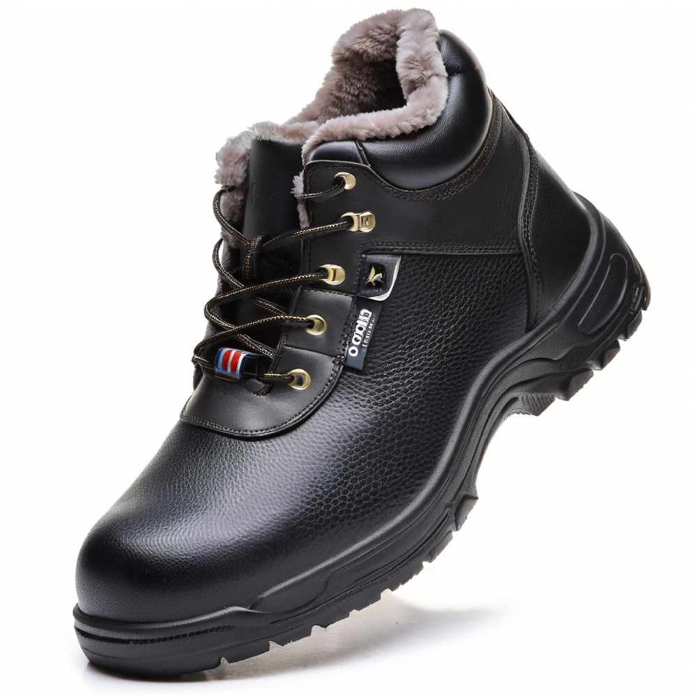 Men's black steel-toe puncture-resistant winter safety boots